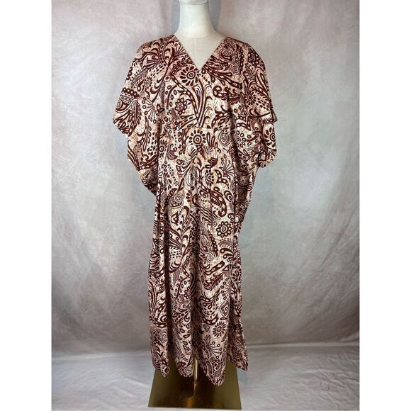 Vintage Kaftan 1970s Silk Print Geometric Made in Mexico - Picture 1 of 9